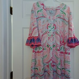 Tracy Negoshian Wimens Size XL Pink and Green Paisley Dress